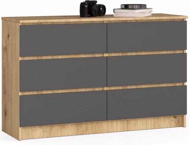 Cassettiera AKORD K120 Quercia Artisan 120 cm 6 cassetti inserto frontale Grigio Grafite 120x40x77 cm