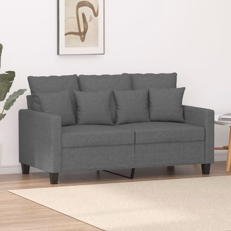 Divano a due posti, colore grigio scuro, 120 cm, rivestito in tessuto