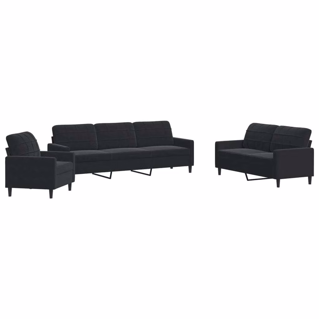 Set di Divani 4 pz con Cuscini Nero in Velluto