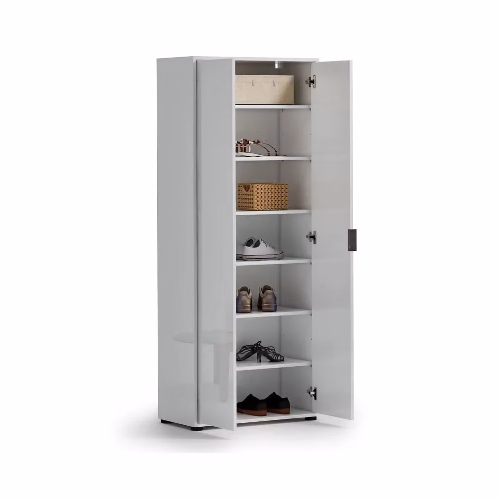Armadio Multiuso Angitolar DMORA con 2 Ante e 6 Ripiani, Bianco Lucido, L: 72.5 cm, H: 180 cm – 2