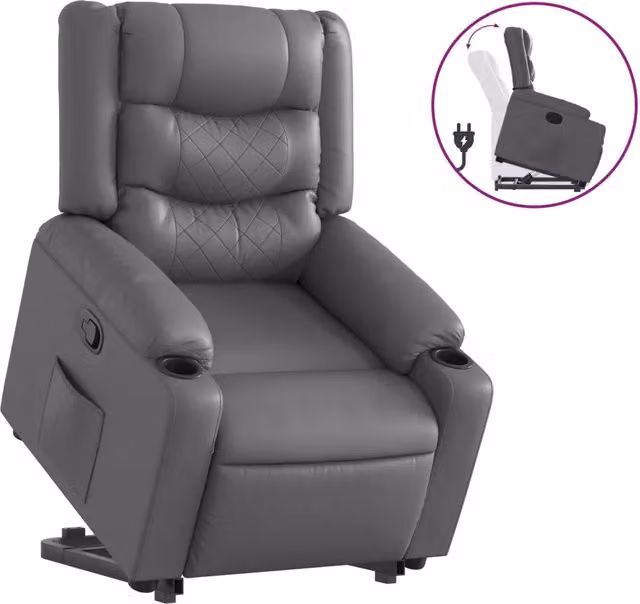 Poltrona | Sedia Relax Alzapersona Reclinabile Grigio in Similpelle