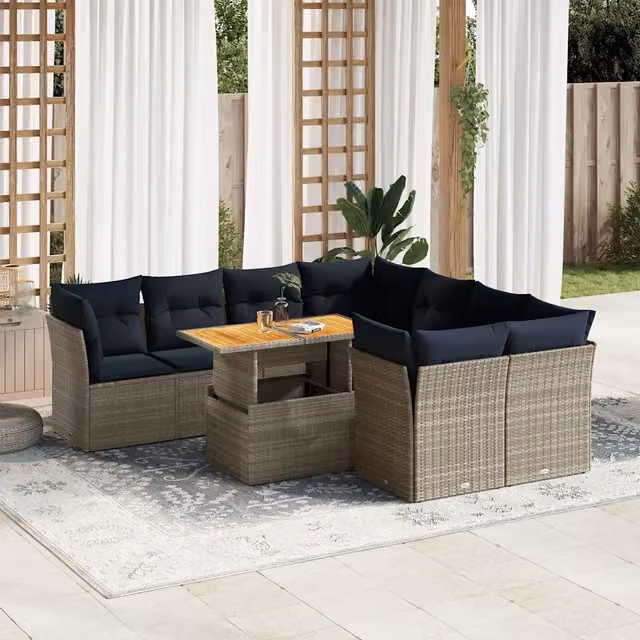 Set Divano da Giardino 9 pz con Cuscini Grigio in Polyrattan 3326910