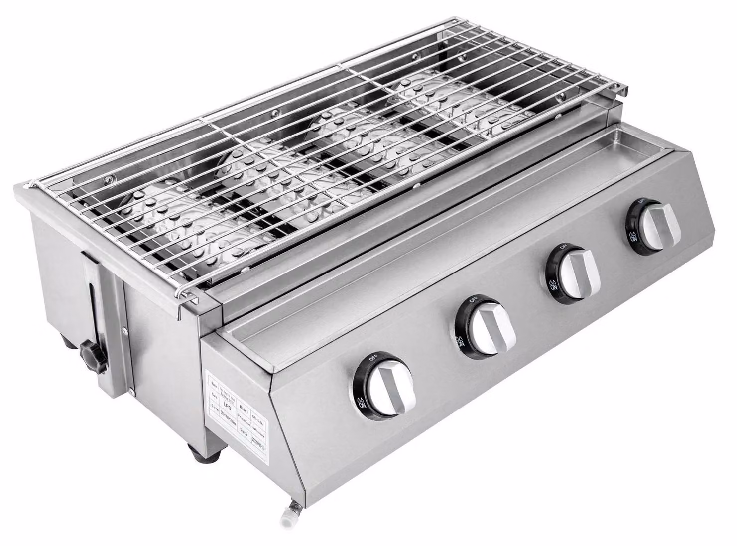 Griglia a gas - Griglia da tavolo con 4 bruciatori - Acciaio inossidabile - Gas GPL - Piastra di cottura 58 x 40 x 20 cm - Grigio chiaro