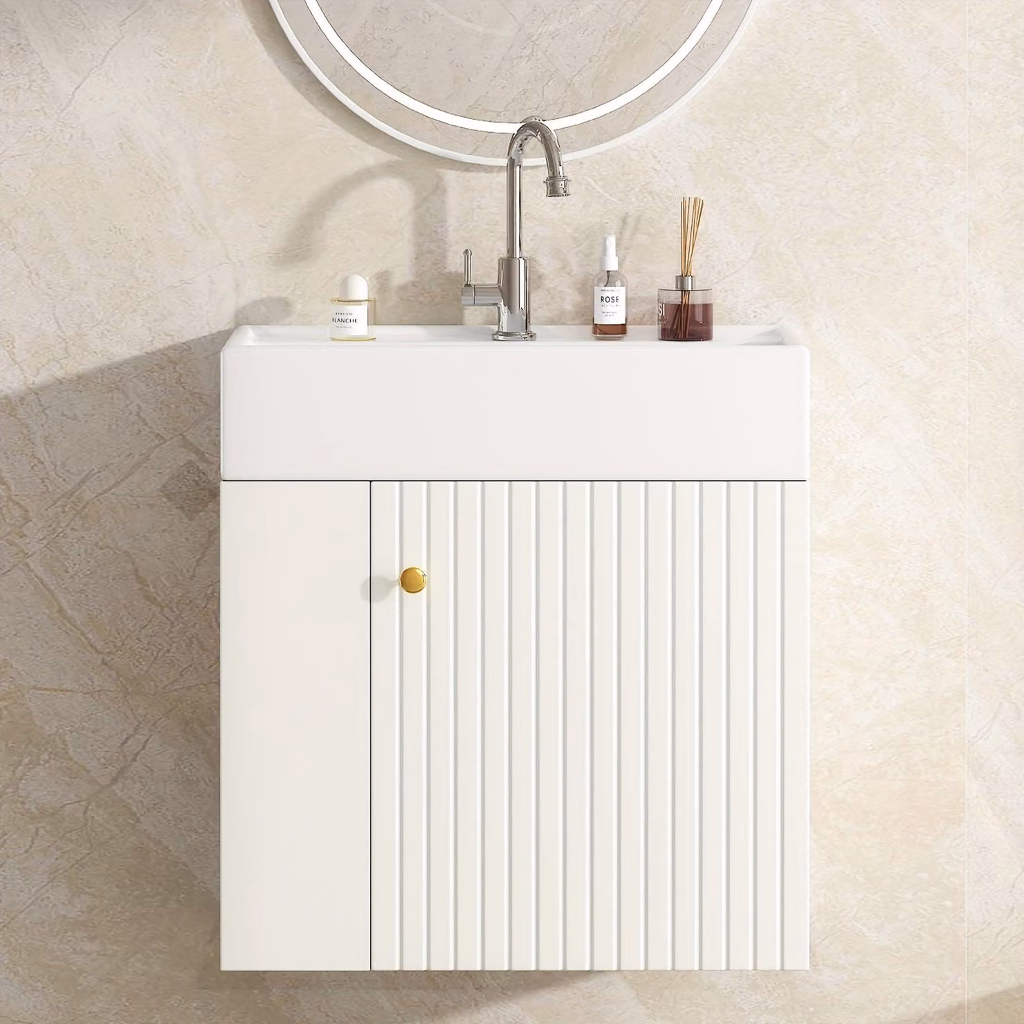 Lavabo - Lavandino - Lavandino da appoggio - Mobile lavabo - Mobile bagno - Larghezza: 55 cm - Montaggio a parete