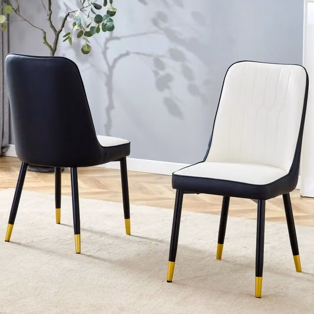 Set di 2 sedie da pranzo: sedie moderne con schienale in similpelle in bianco e nero e gambe in metallo nero, adatte a diversi ambienti come sala da p