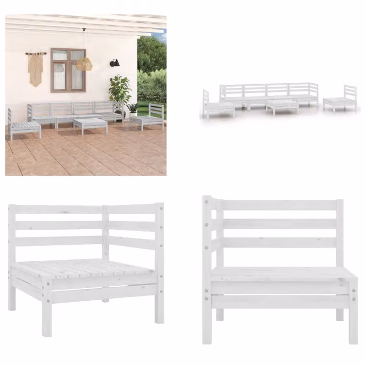 vidaXL set salotto da giardino 7 pezzi pino massiccio bianco - set salotto da giardino - set salotto da giardino - set salotto