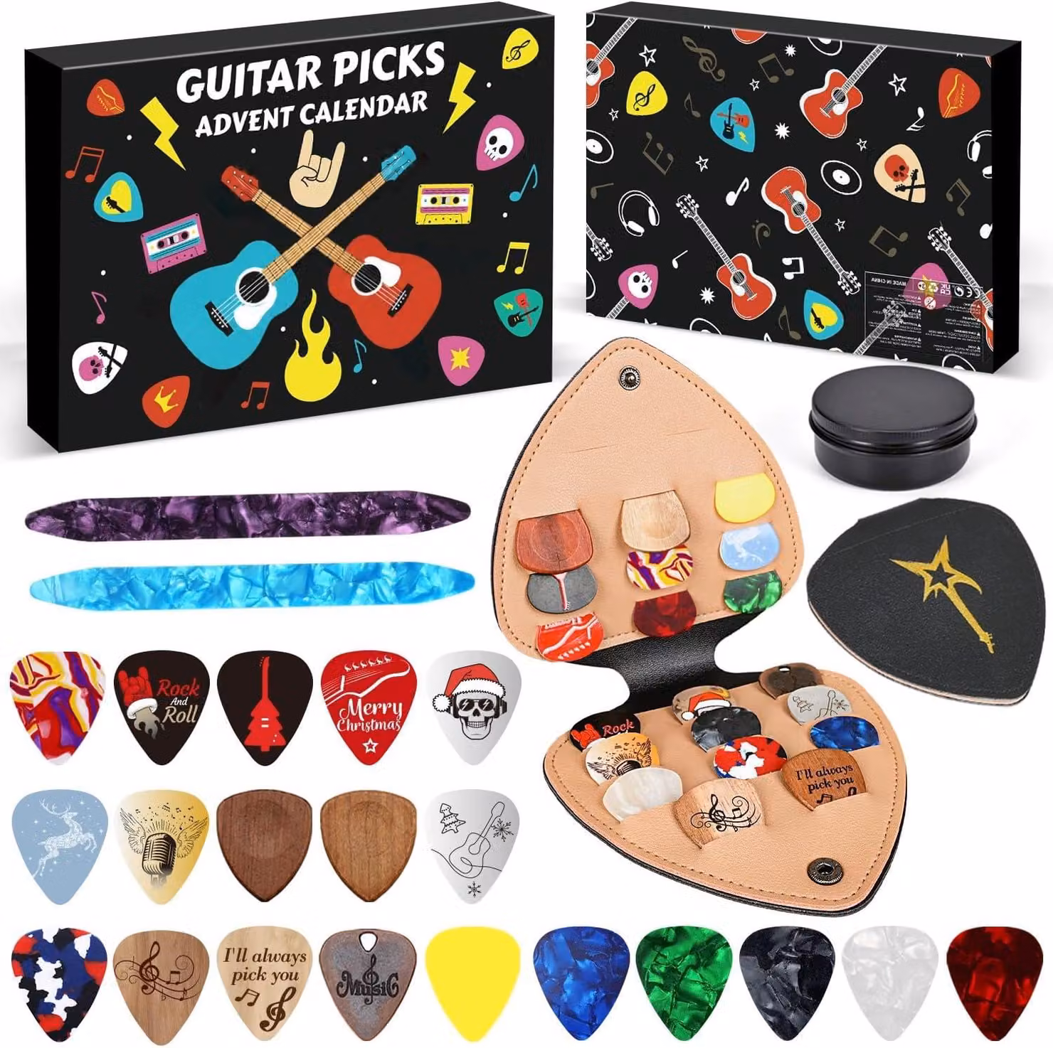 Calendario dell'Avvento per musicisti, 24 sorprese, accessori per chitarra, ideale per chitarristi