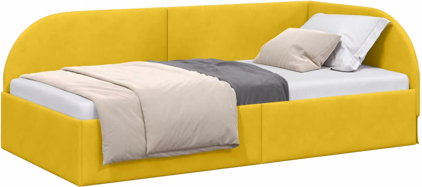 Cornice del letto ad angolo Giallo 100 cm x 200 cm Velluto