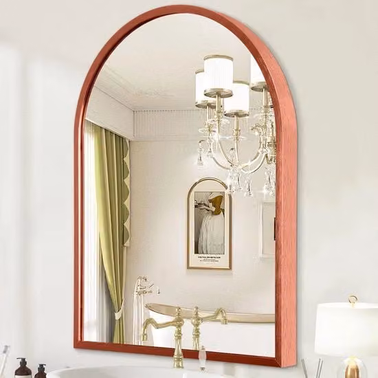 Specchio da parete a curva, grande 65 x 45 cm, cornice metallica, per bagno, soggiorno, camera da letto, camino, ingresso, corridoio