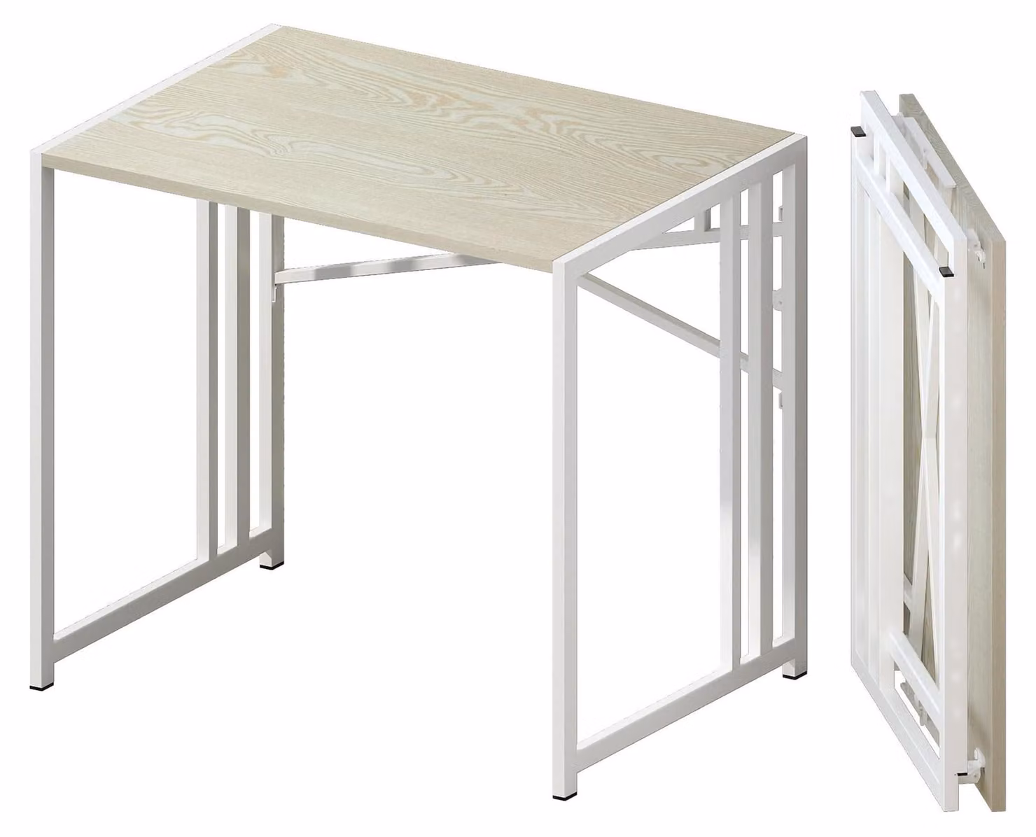 Scrivania pieghevole 83 cm, naturale e bianca - Scrivania per computer, tavolo da gaming - Metallo e legno