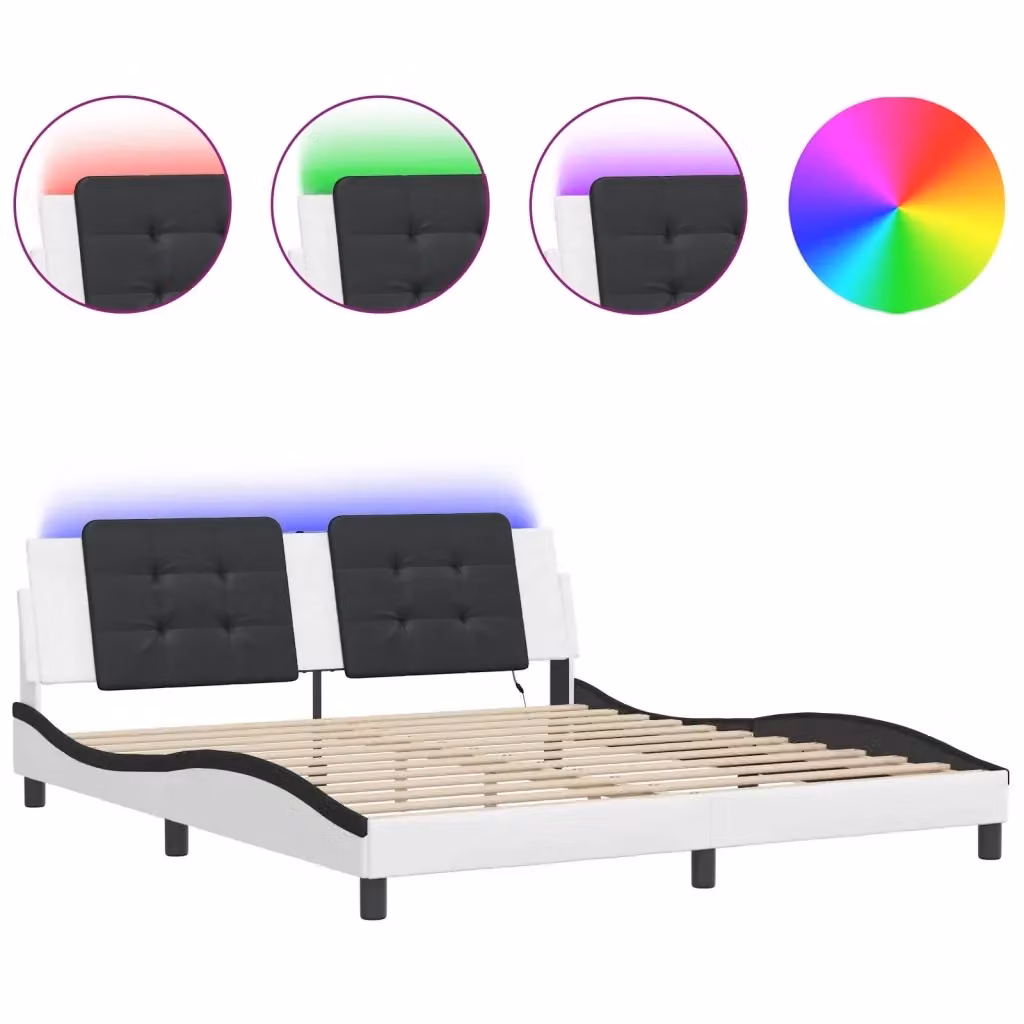 vidaXL Giroletto Zadar Bianco e Nero con LED e porta USB, L/P/H: 200 x 180 x 74,5 cm – 2