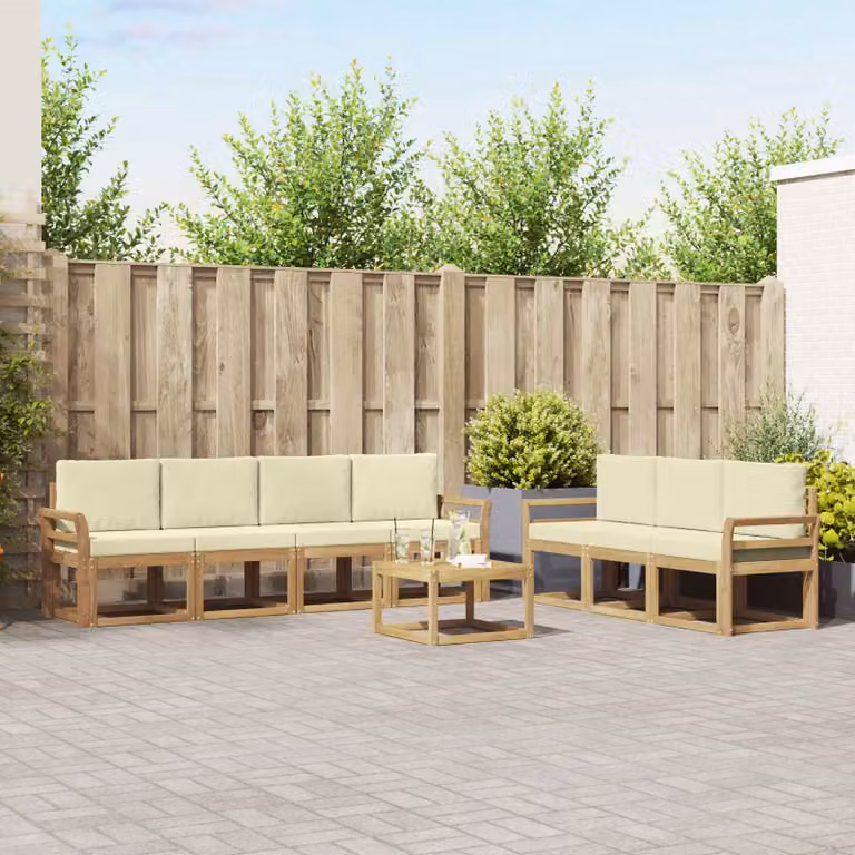 Set di divani da esterno vidaXL 7 pz in legno di acacia con cuscini beige e design moderno a L
