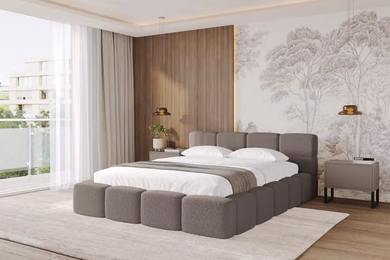 Letto imbottito ALTDECOR con contenitore - NATA-v1 - 160x200 marrone - Quelle 20: letto con testiera, letto contenitore, letto matrimoniale con spazio contenitivo