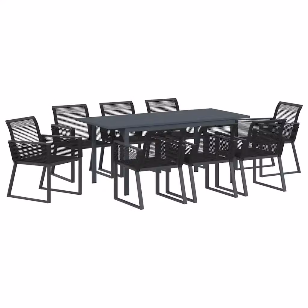 Set da pranzo per giardino e terrazzo vidaXL in polyrattan nero da 9 pezzi – 2