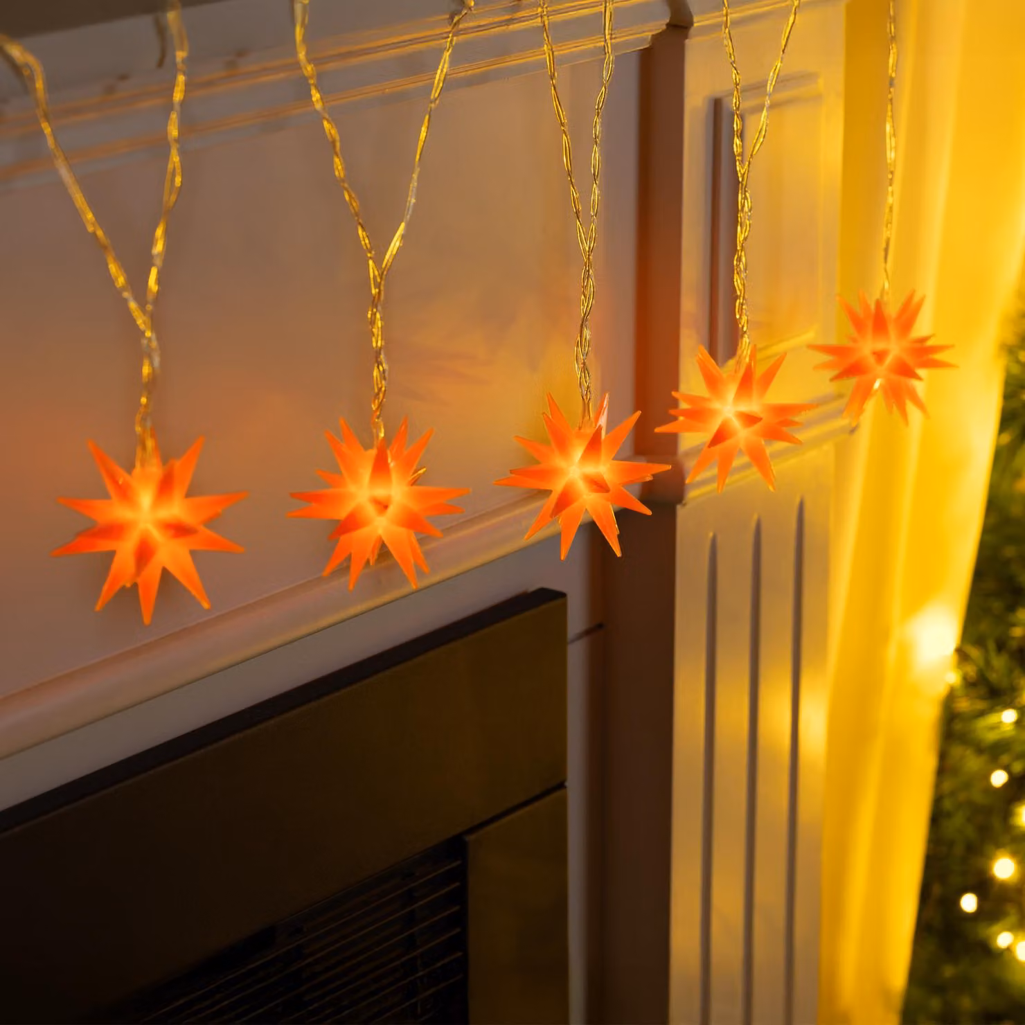 Fata LED stelle arancione 5 LED bianco caldo 6 cm Ø timer
