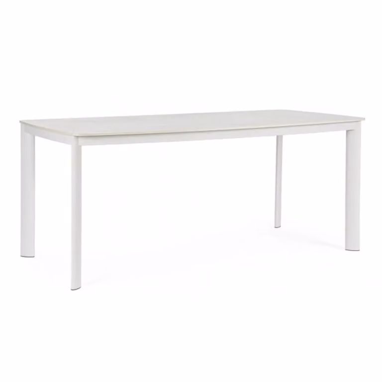 Tavolo fisso ALCORA in pietra naturale e struttura in alluminio bianca 180×90 cm