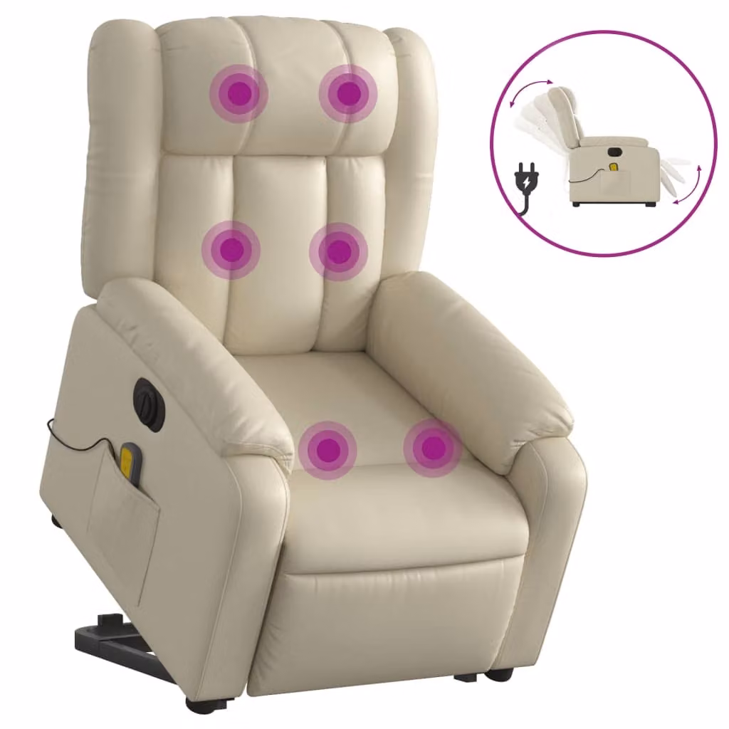 Poltrona Alzapersona Elettrica Reclinabile Crema in Pelle finta