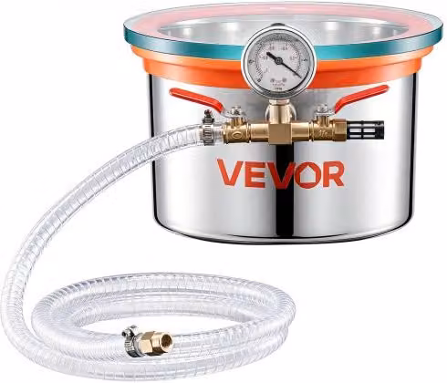 VEVOR Camera a Vuoto in Acciaio Inox Silver, Secchio da 5,7 Litri con Coperchio in Vetro Temperato e Tubo Flessibile in Silicone per Degassamento di Resine Epossidiche e Oli Essenziali