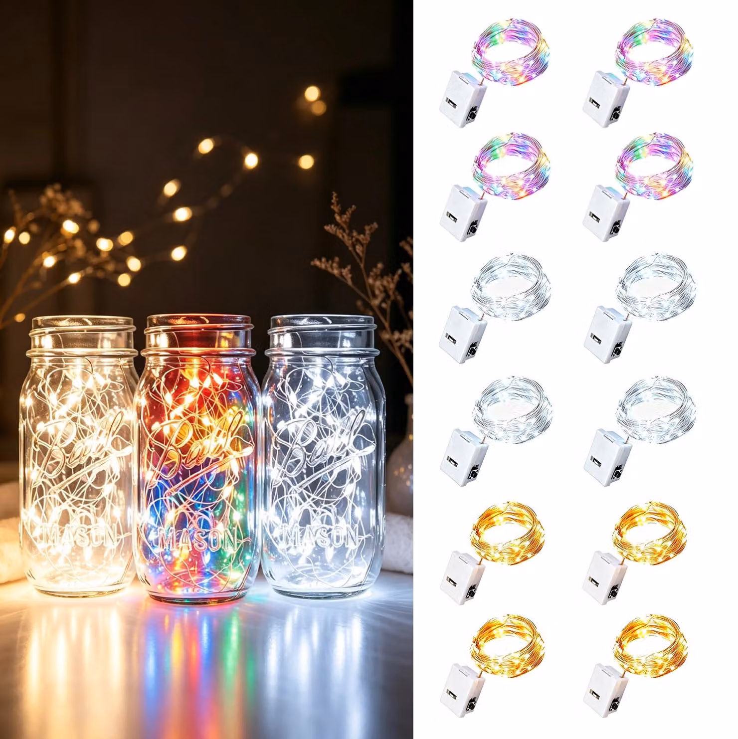 Confezione da 12 luci a LED colorate a forma di fate, alimentate a batteria, lunghezza 2 metri