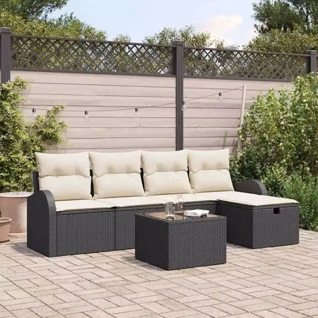 Set Divano da Giardino 6 pz Nero polyrattan 3360398