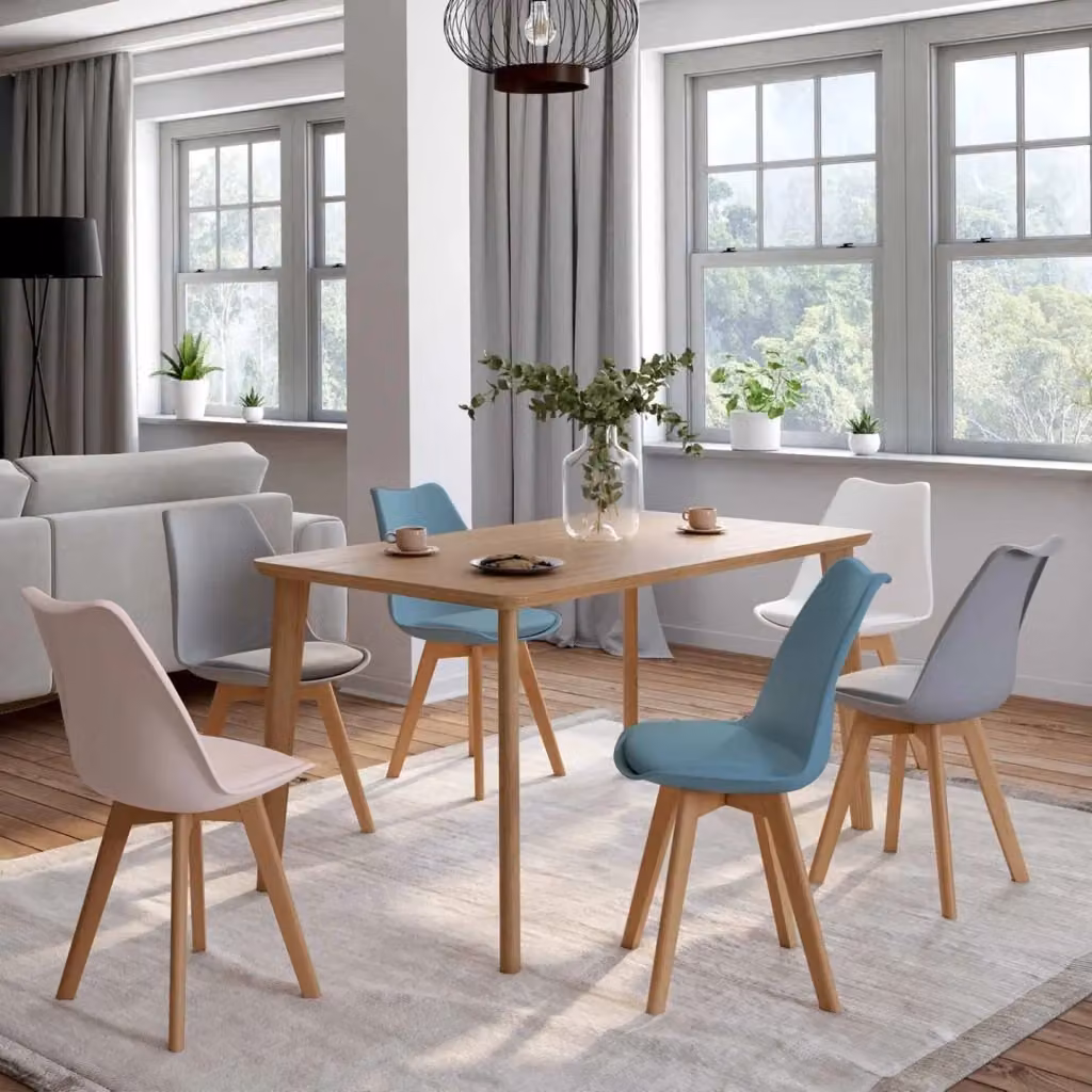 Set di 6 sedie SARA IDMarket in stile scandinavo, mix colori rosa pastello, bianco, grigio chiaro e blu – 2