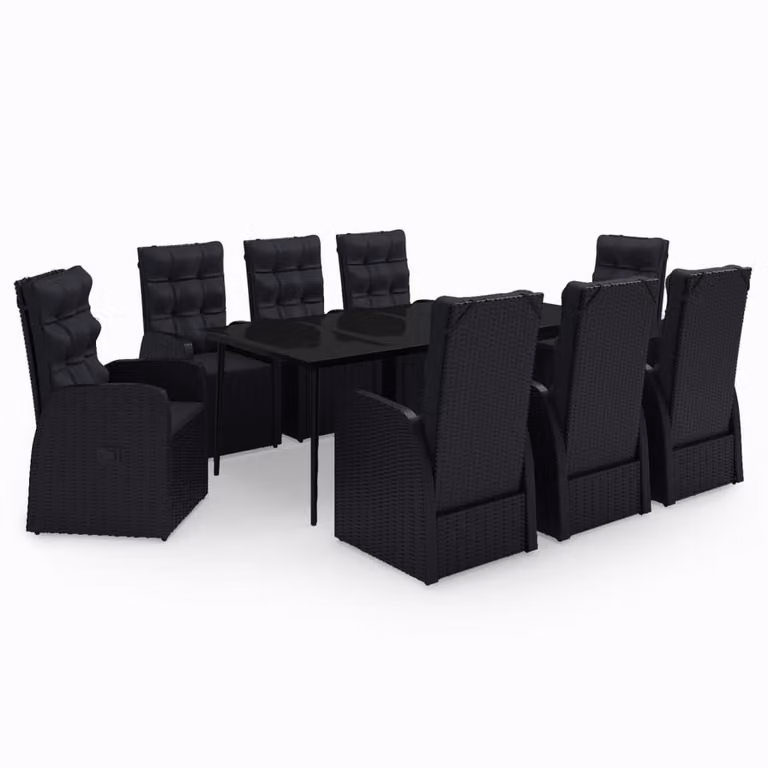Set da Pranzo da Giardino 9 pz con Cuscini Nero