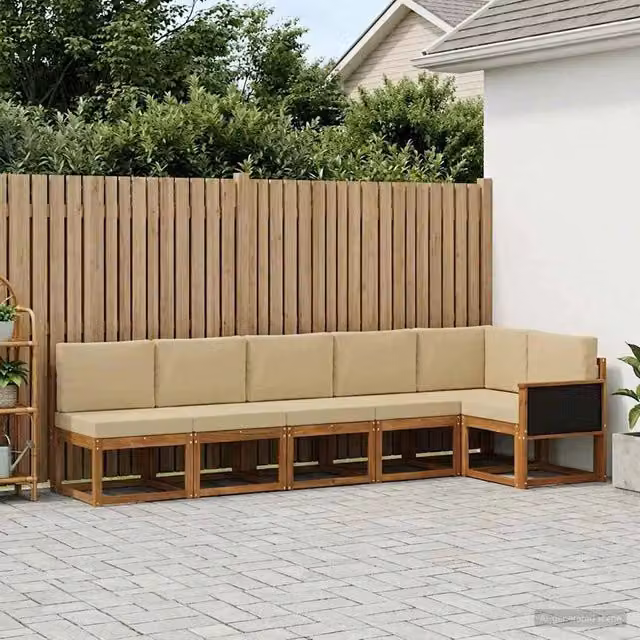 Set di divani da esterno 6 pz Naturale e Beige Poliestere 3385244