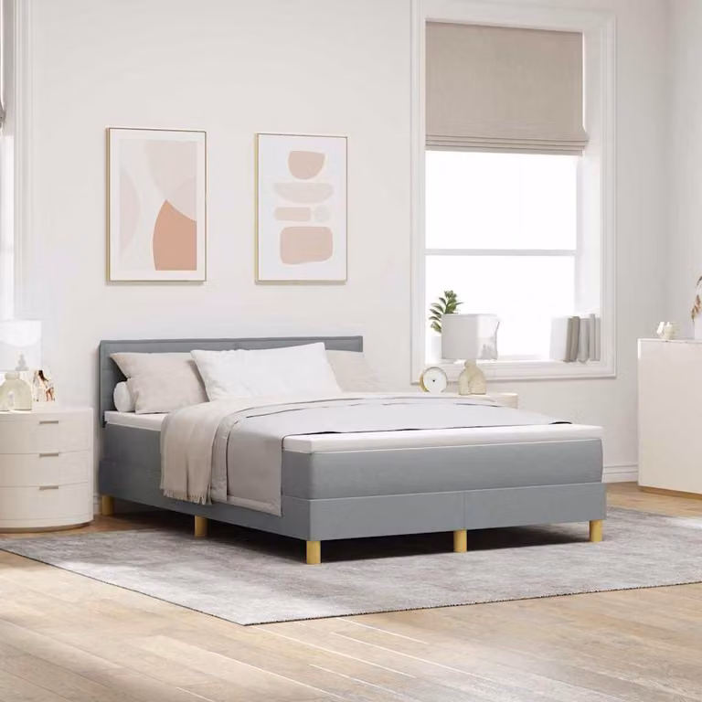 Maison Exclusive - Letto boxspring con cuscini, grigio chiaro, 160 x 200 cm, tessuto