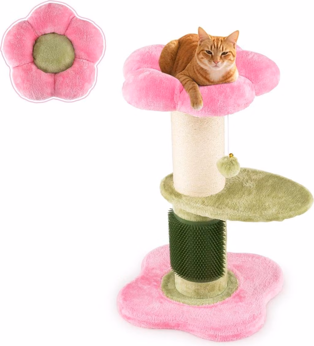 Tiragraffi con seduta in peluche, palo in sisal, 69 cm, rosa