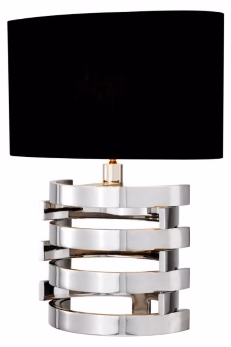 Lampada da tavolo Casa Padrino, finitura in acciaio inossidabile cromato, con paralume nero, dimensioni 50 x 35 cm