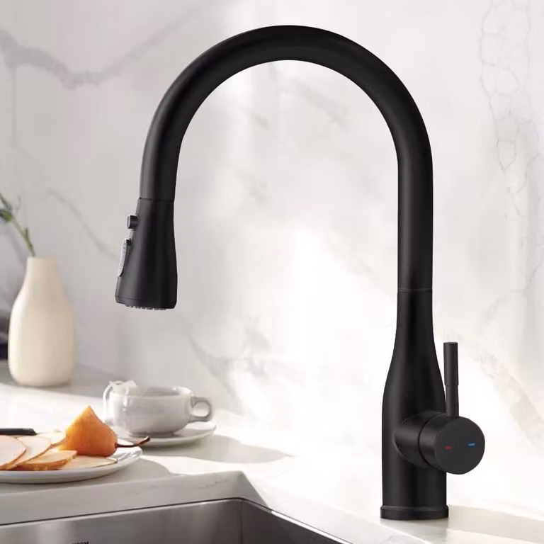 Solidchoice - Rubinetto da cucina nero con doccetta estraibile e tre modalità