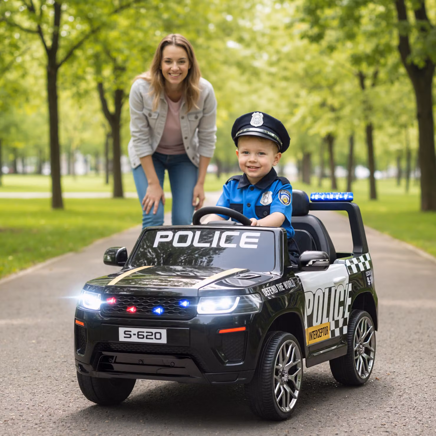 Auto Elettrica della Polizia AIYAPLAY per Bambini con Telecomando, Doppio Motore, Sirena e Fari, Colore Nero – 2
