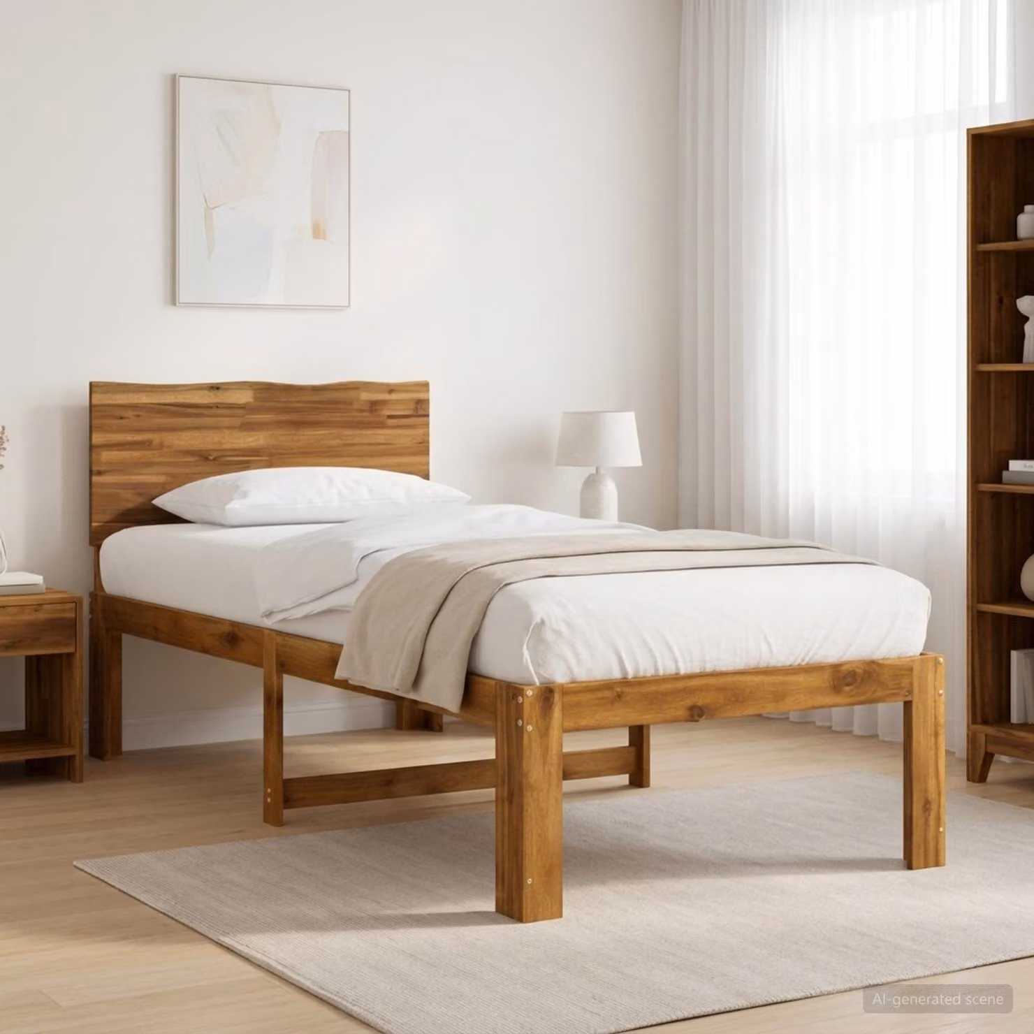 Letto Singolo con Testiera vidaXL ROSTOCK in Legno di Acacia Naturale, Marrone, L/P/H: 90 x 190 x 94 cm