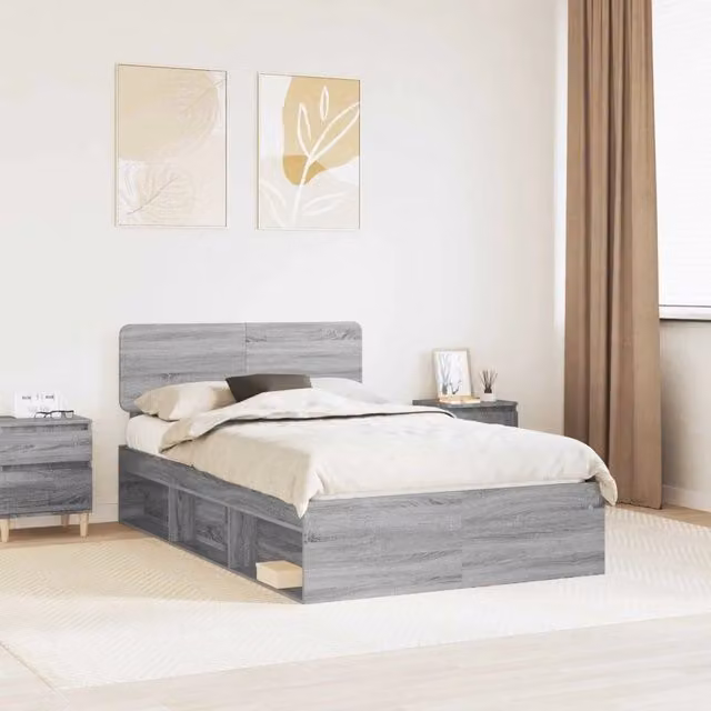 Struttura del letto-Giroletto Grigio Sonoma 135 x 190 cm Pino massello 308795