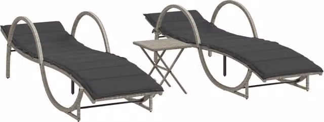 Lettini Prendisole 2 pz | Sdraio da giardino | Lettino da sole con Tavolino Grigio Chiaro in Polyrattan