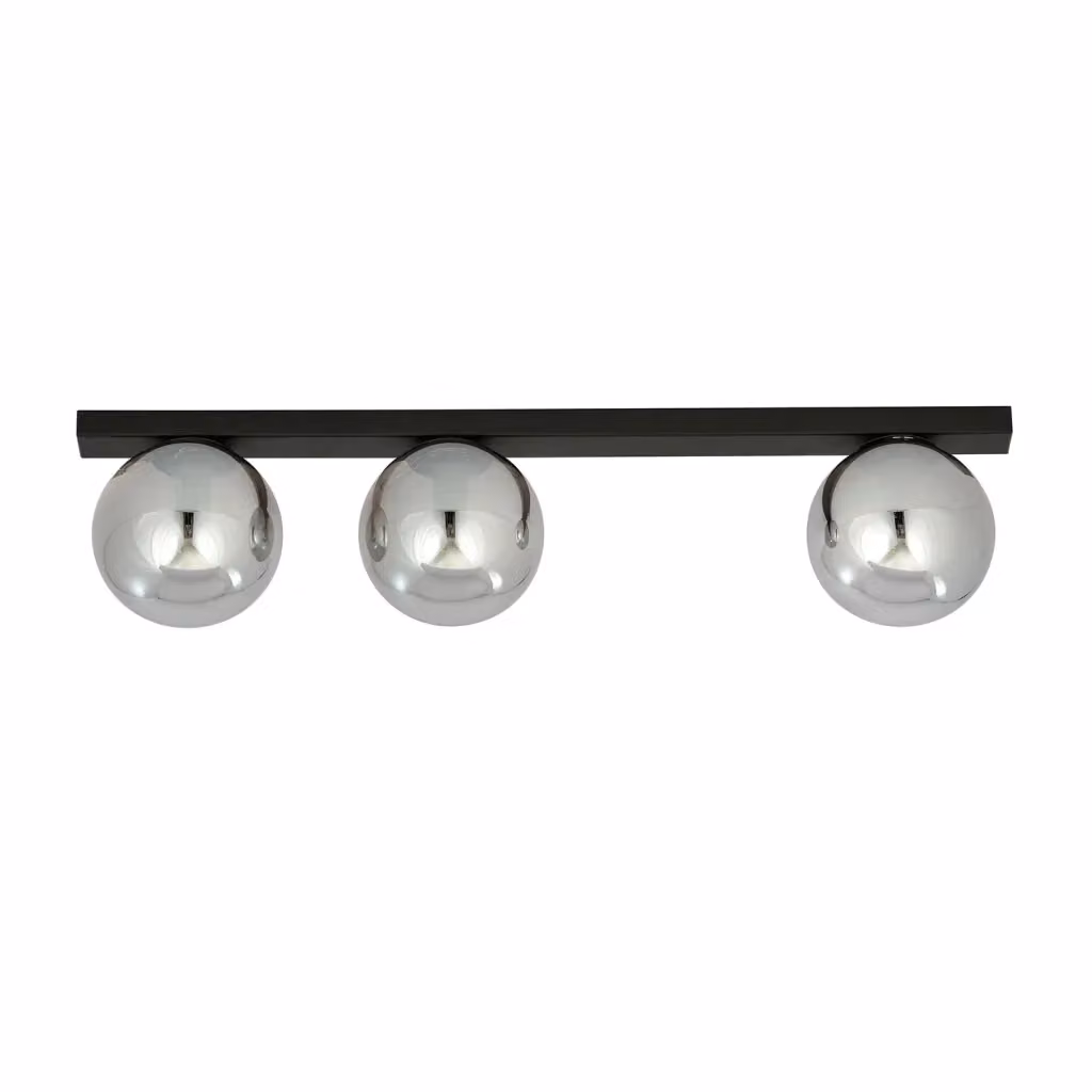 Plafoniera Moderna Lapetos Luceart-Classic con 3 Luci in Metallo Nero e Sfere in Vetro Trasparente Grigio – 2