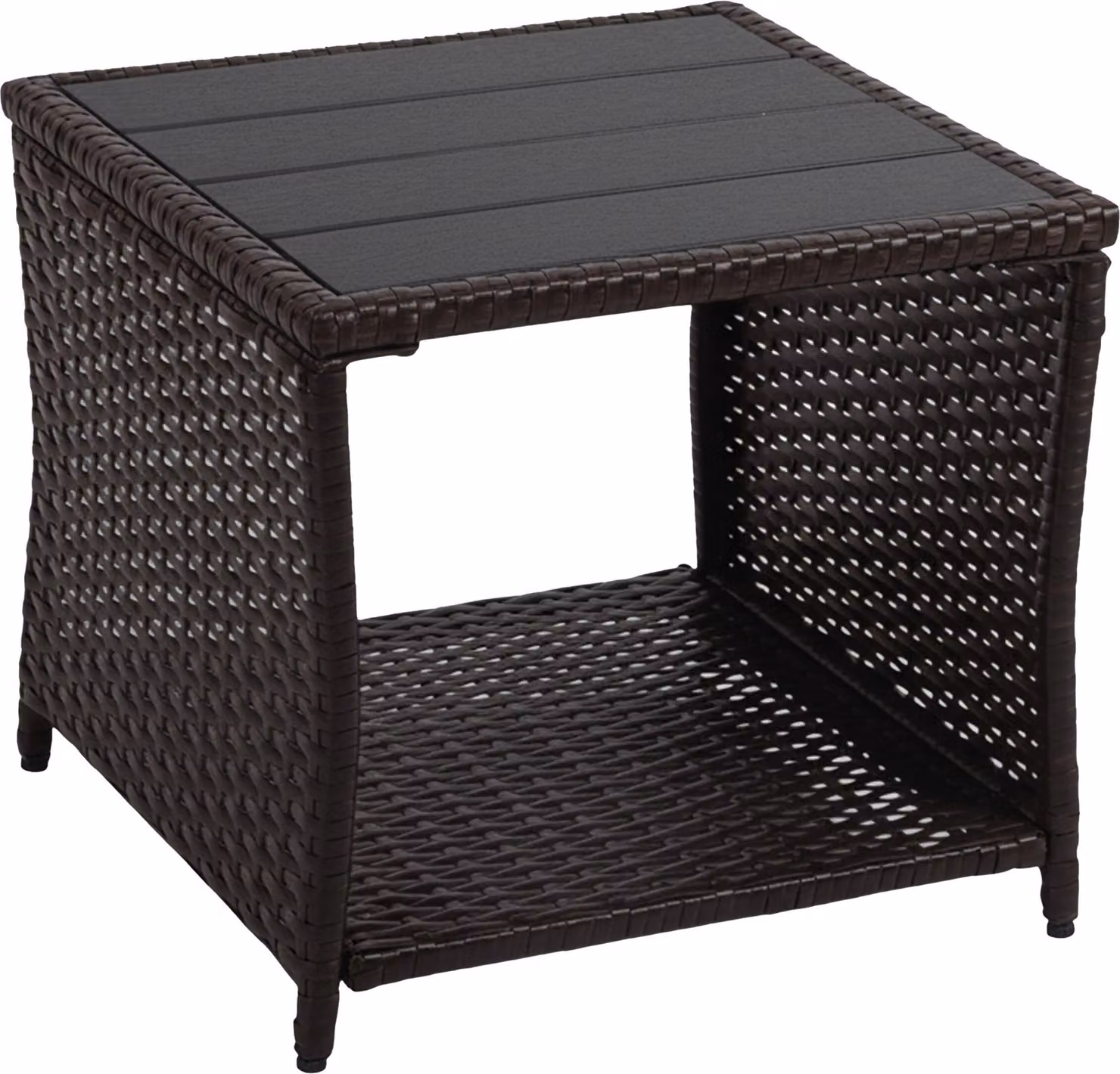 Tavolino da balcone Relaxdays, A x L x P: 40 x 45 x 45 cm, resistente alle intemperie, polyrattan, WPC, acciaio, tavolino da giardino squadrato, marrone