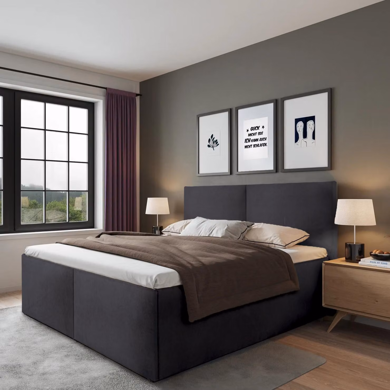 Letto imbottito Milano antracite 200 x 200 x 40 cm Vano contenitore Senza materasso e rete a doghe