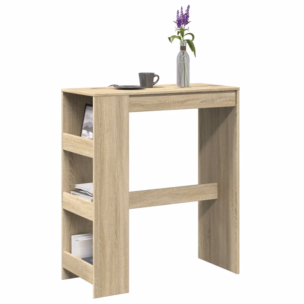 vidaXL Tavolo Bar con Rastrelliera in Legno Multistrato, Colore Marrone e Beige, L 90 cm x P 40 cm x H 103,5 cm