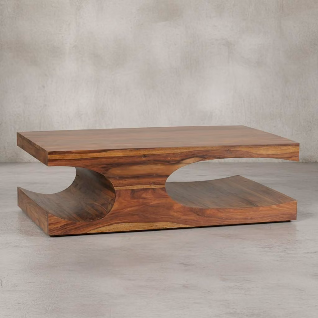 Tavolino BOHA in legno massello Sheesham larghezza 118 cm Tavolino da salotto Design marrone scuro Stile rustico Tavolino