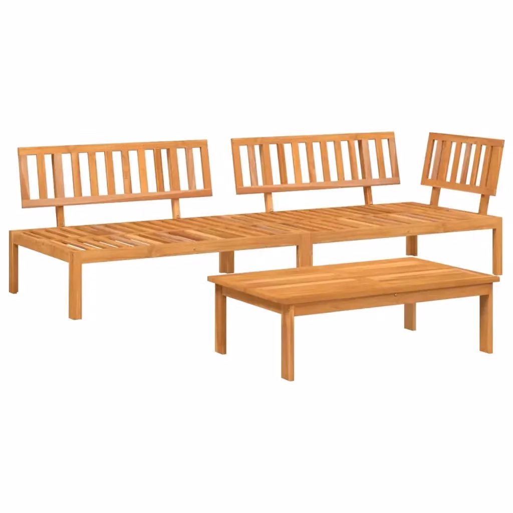 vidaXL Set Divano da Giardino a L in Legno di Acacia Marrone con Cuscini, 3 Pezzi – 2