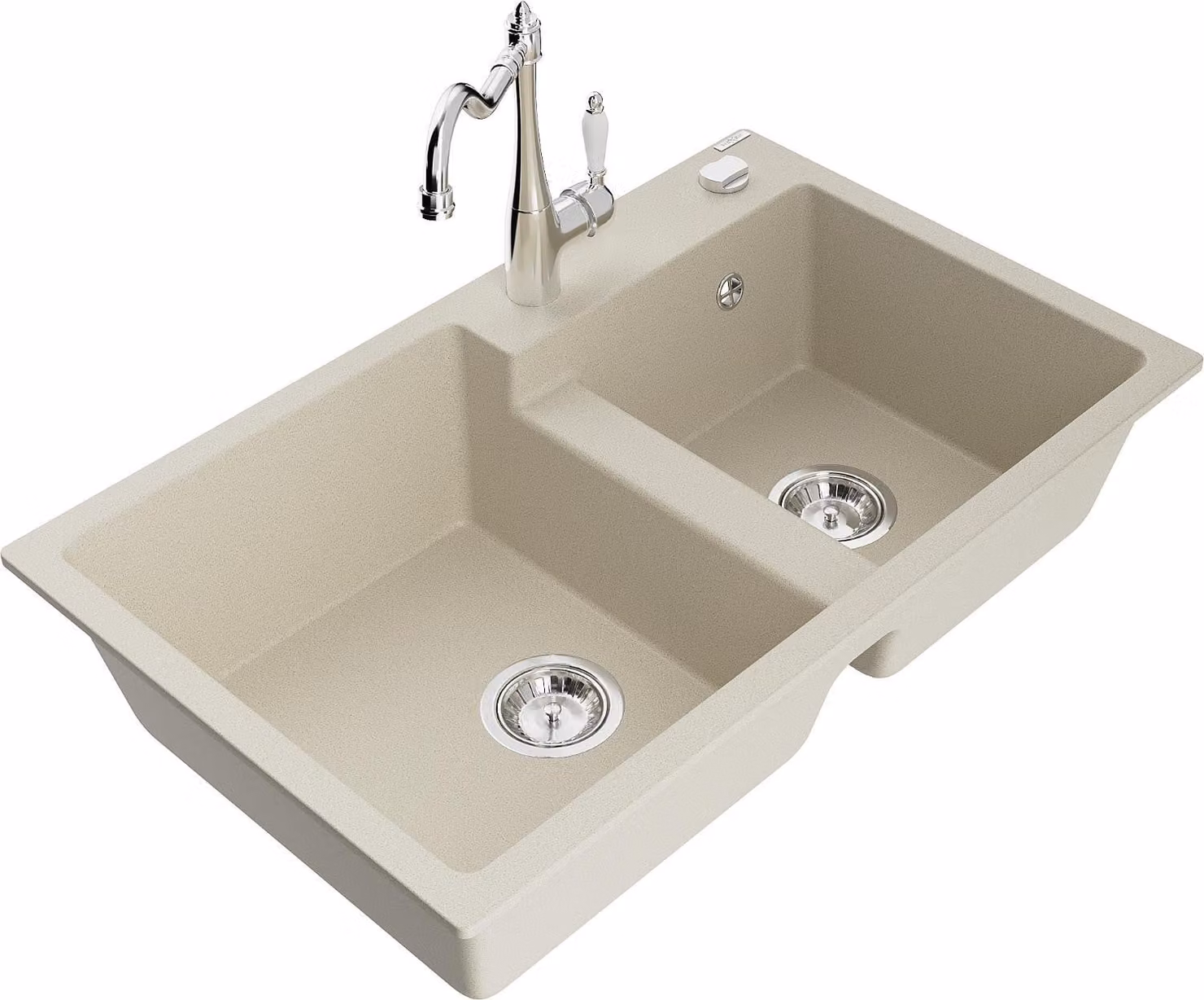 Mexen Tomas lavello da cucina in granito a 2 vasche con rubinetto Carla, beige - 6516-69-670700-00