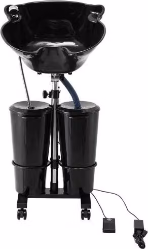 Lavatesta Portatile VEVOR Nero con Pompa Elettrica, 2 Secchi e 2 Doccette, Altezza e Angolazione Regolabili per Salone o Casa