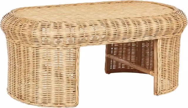 Tavolino da giardino Beliani in rattan beige stile boho con piano ovale L: 96 cm, P: 60 cm, H: 40 cm – 1