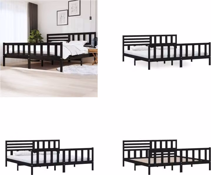 vidaXL Letto in legno massiccio nero 200x200 cm - Struttura letto - Letto - Struttura letto in legno massiccio