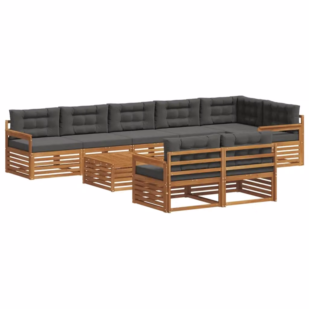 Set di divani da esterno vidaXL a forma di L con tavolino da caffè, composto da 9 pezzi in legno di acacia con cuscini inclusi, colori beige e antracite – 2