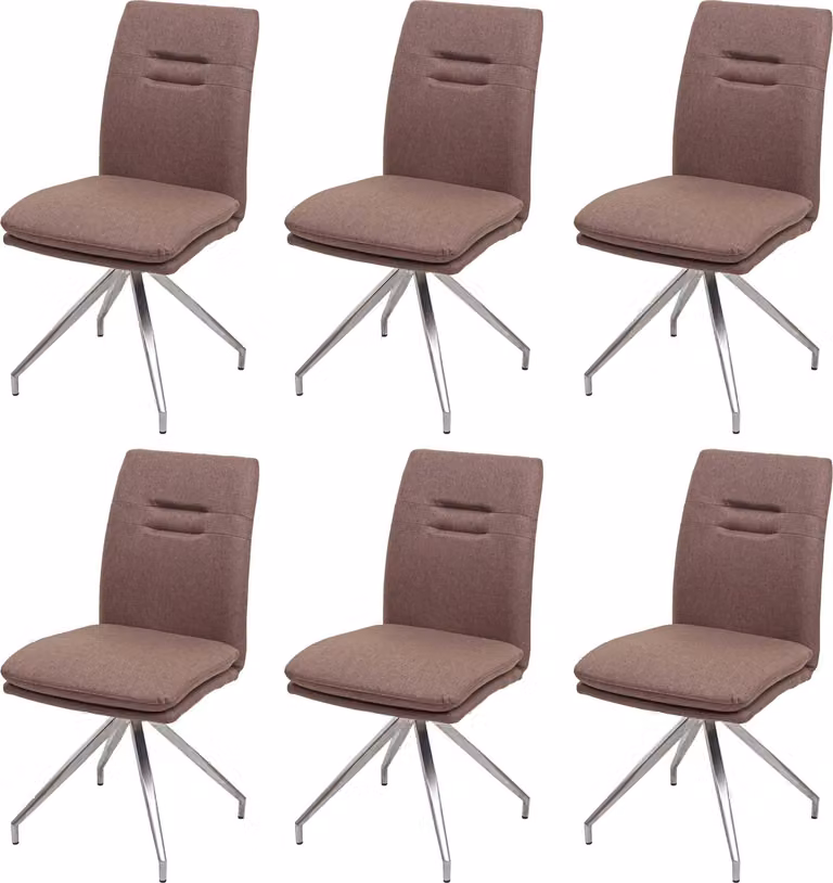 Set di 6 sedie da pranzo | A x L x P 90 x 47 x 60 cm | Altezza seduta 49 cm | Tessuto/textile Acciaio inossidabile spazzolato | Marrone | Sedia da cucina Sedia con schienale Sedia