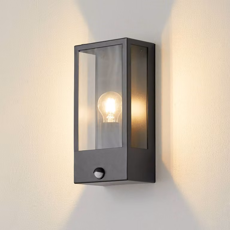 Lindby applique da esterno Ilana, nero, sensore, IP44, E27 Ilana Lindby, dimmerabile, Nero, Acciaio Inox