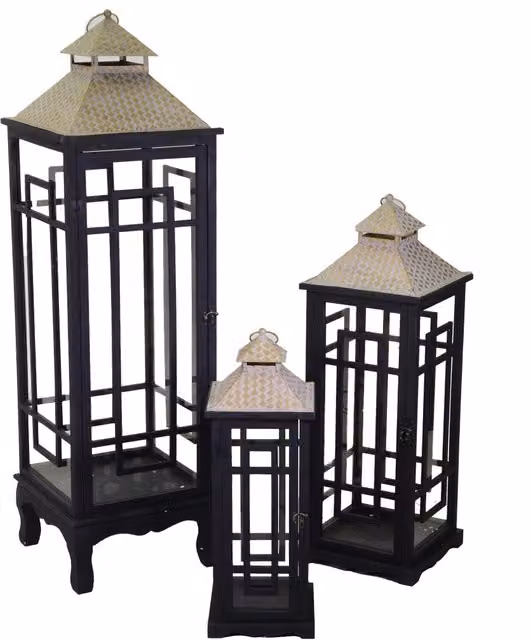 Set 3 Lanterna in legno nero