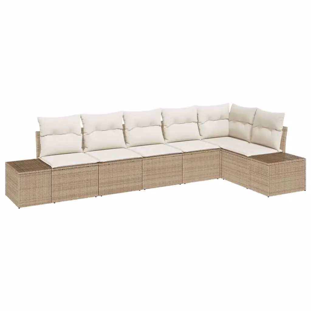 vidaXL Set Divano da Giardino a L in Polyrattan Beige con Cuscini per 6 Persone – 2